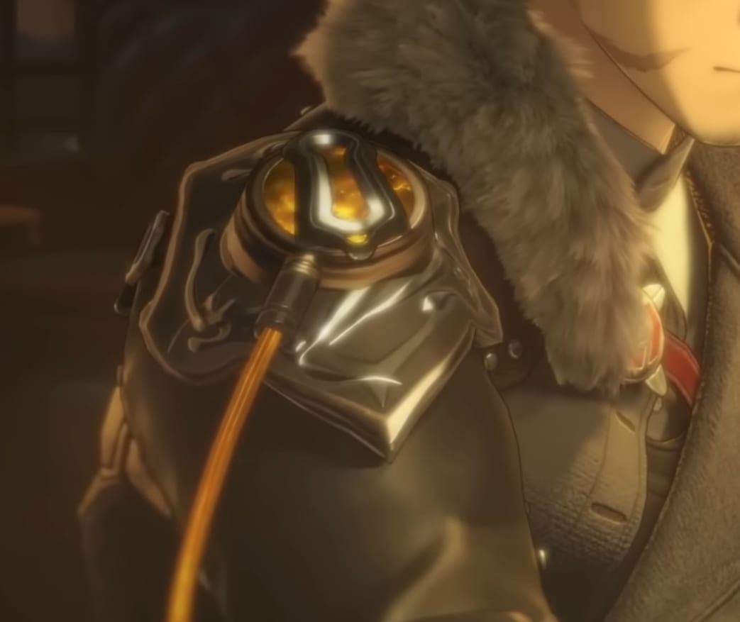 Close-up of an amber personal Reactor mounted on a character's shoulder in Silver Palace