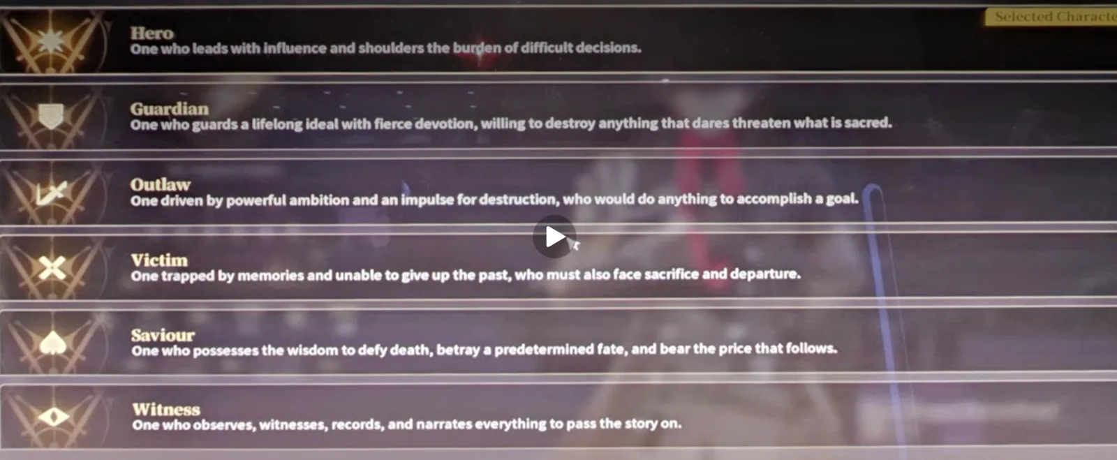 Silver Palace Details screen on the Identity tab, listing Hero, Guardian, Outlaw, Victim, Saviour and Witness with their narrative archetype descriptions