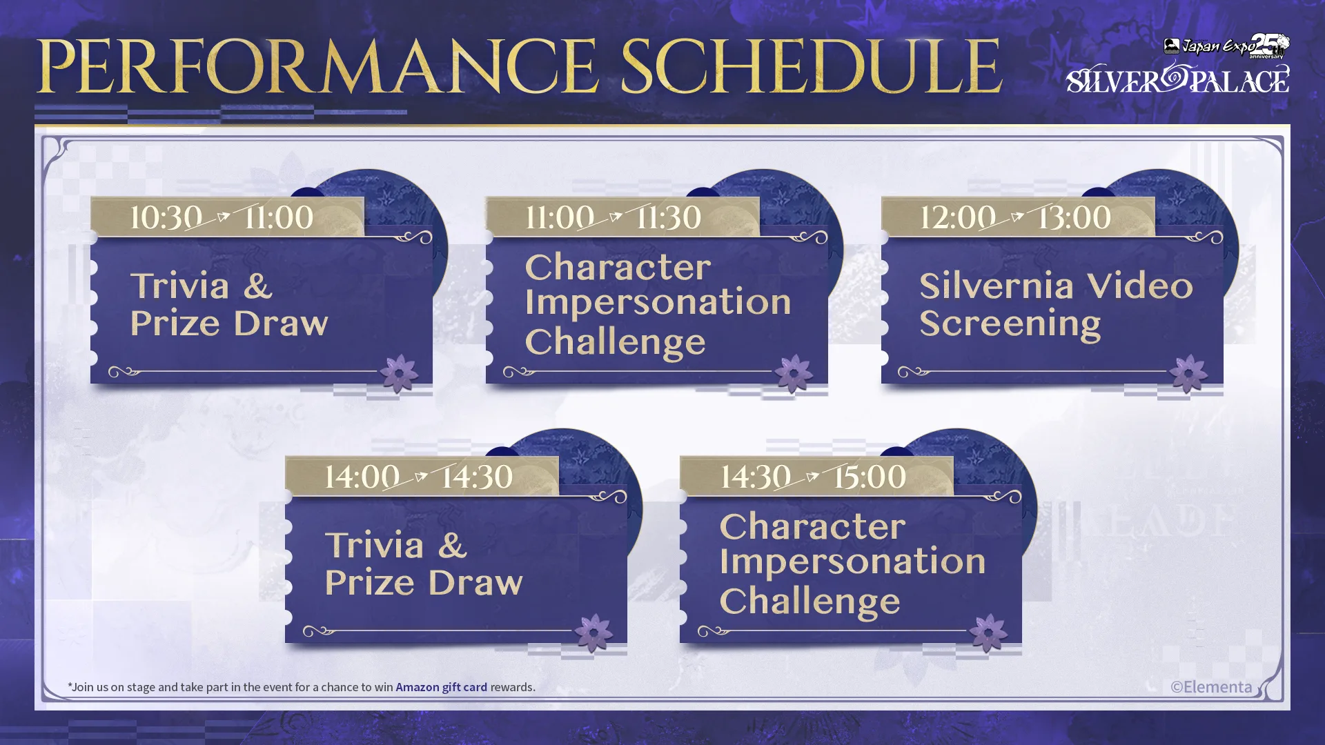 Silver Palace Japan Expo 2026 performance schedule — five stage activities from 10:30 to 15:00