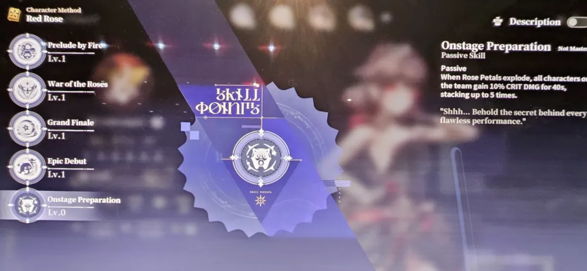 Onstage Preparation passive skill screen