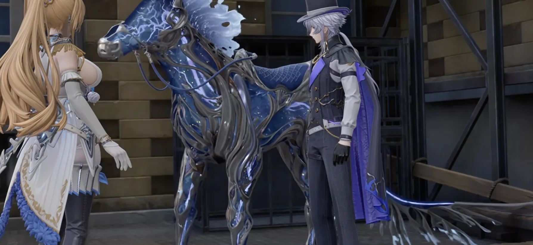 The Silverium Pegasus steed beside the Detective